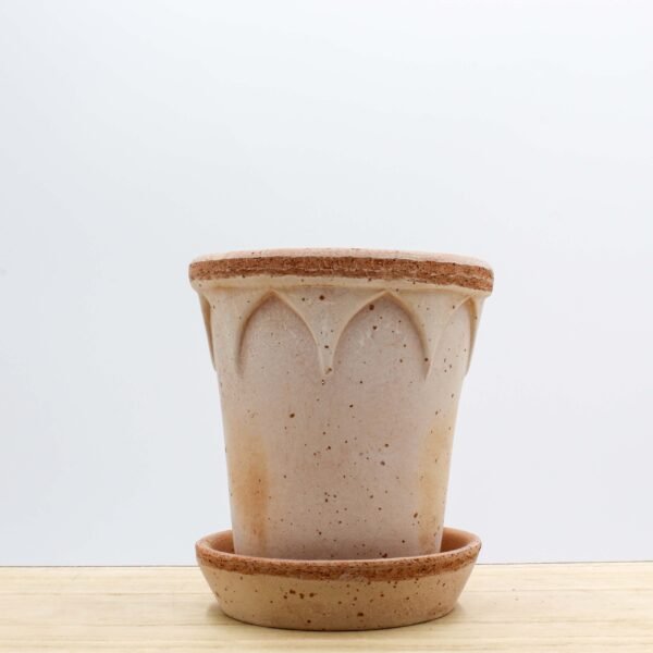 Elizabeth Terracotta Pot and Saucer - Raw Rosa 12cm